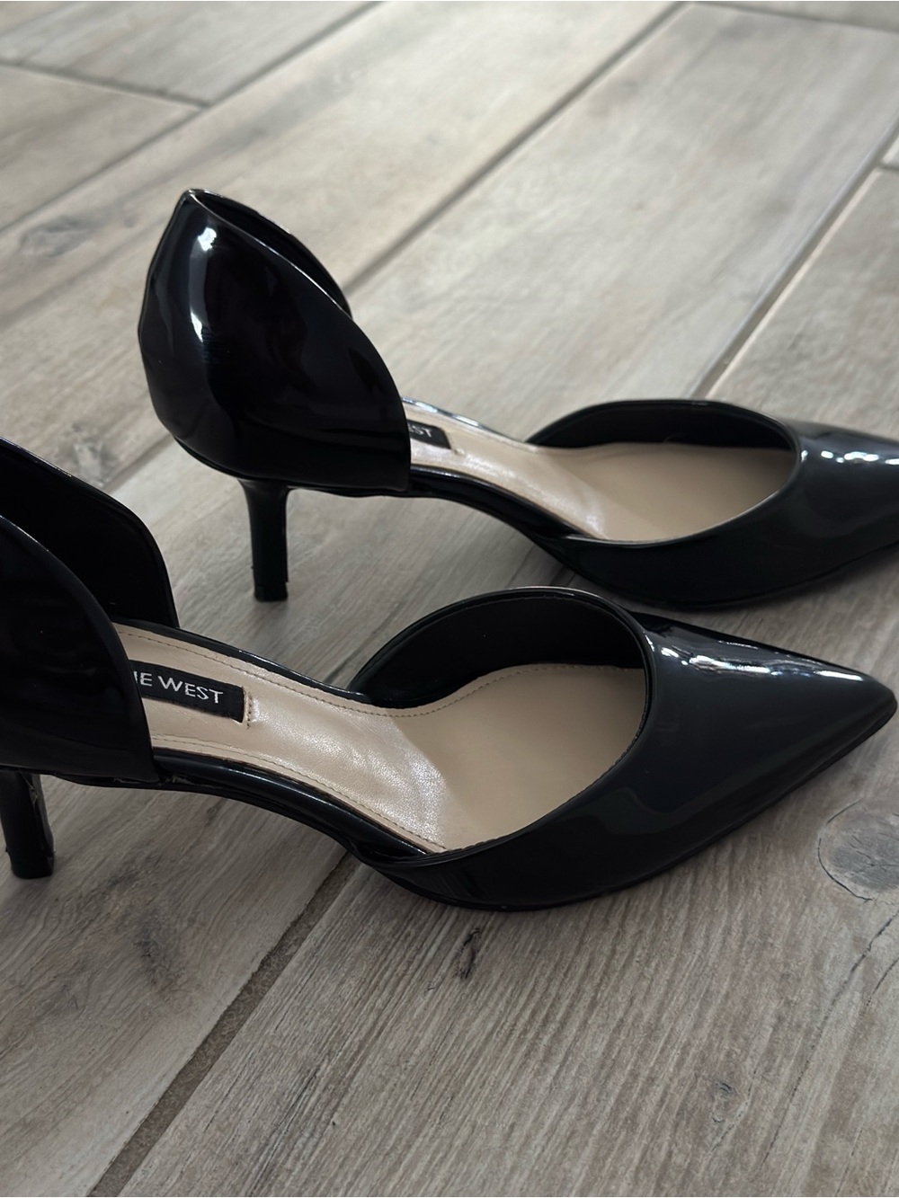 Nine West Black Patent D'Orsay Pointed Heels